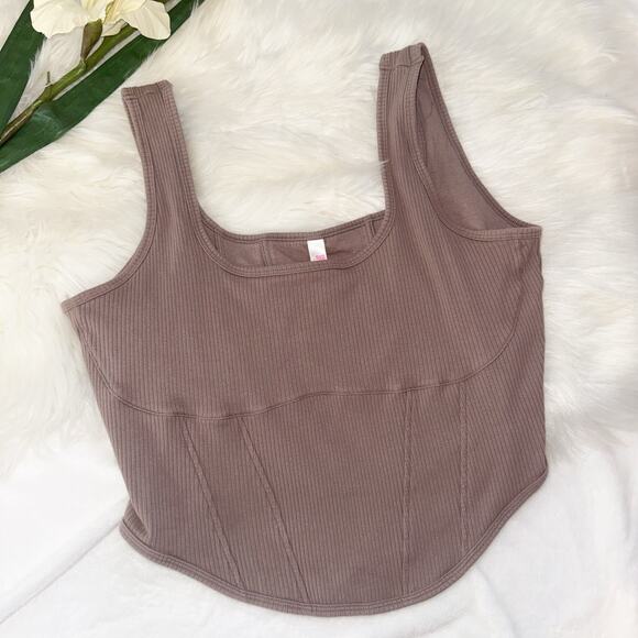 Victoria’s Secret PINK XXL Ribbed Corset Tank Top Brown Mauve Cotton Square - Picture 6 of 12
